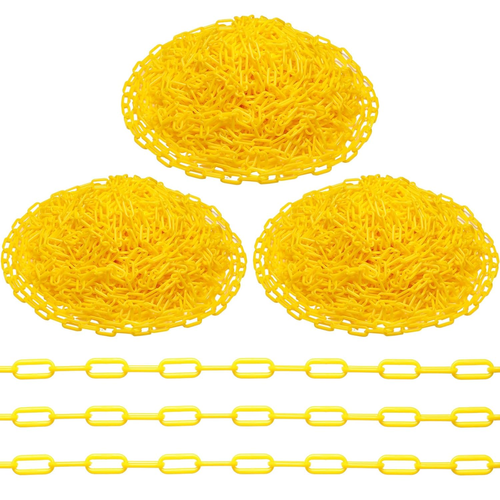 200Ft Yellow Plastic Barrier Chain Links for Crowd Control, 3 Pieces