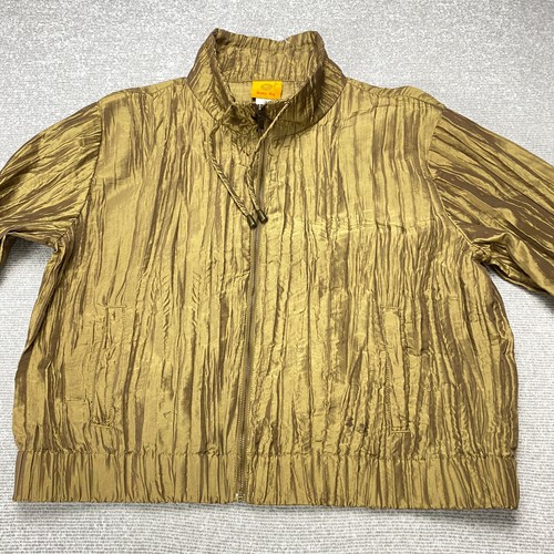 Ruby Rd Gold Nylon Polyester Crinkle Zip Jacket 3/4 Tab Sleeve Size 12 NWOT - Picture 14 of 15