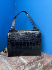 Vintage Authentic Genuine Alligator Skin Handbag Purse Satchel Bag Black