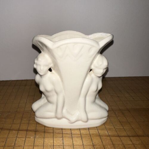 Art Deco Nude Ladies Ceramic Fan Vase Antique Vintage 9162 Naked Germany