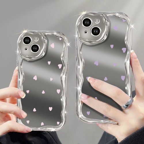 Funda para iPhone 16 15 Pro Max 14 13 12 enchapada corazón onda rizada cubierta a prueba de golpes - Imagen 8 de 16
