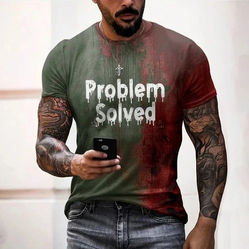 T-shirt uomo problema risolto stampa sanguinosa magliette moda orribile Halloween corta - Foto 23 di 31