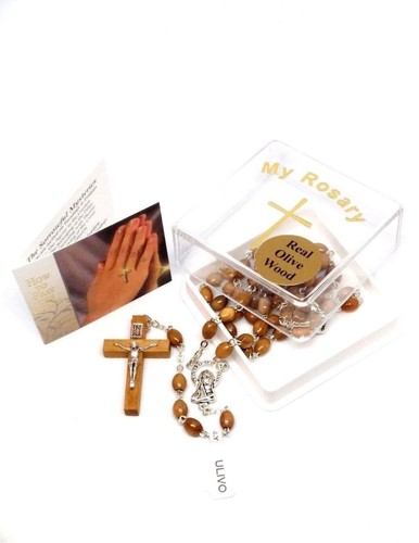 Olive Wood Rosary Beads with Cross and Metal Corpus - Picture 2 of 3