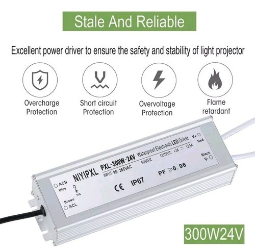 NIYIPXL LED Driver 300 Watts 24V DC Transformer Waterproof IP67 D30 - Picture 2 of 8