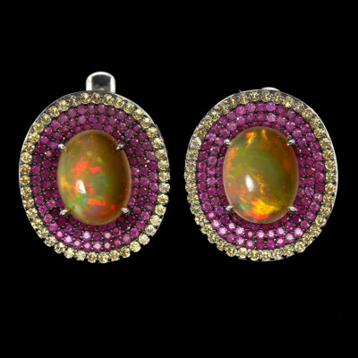 925 Sterlingsilber Ohrringe Ovaler Feueropal 9x7mm Saphir Edelstein Schmuck