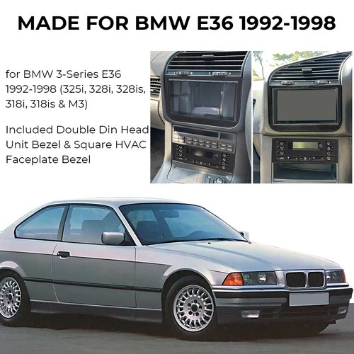 For BMW 3-Series E36 Double Din Head Unit Bezel Square HVAC Faceplate Combo Set - Foto 7 di 10