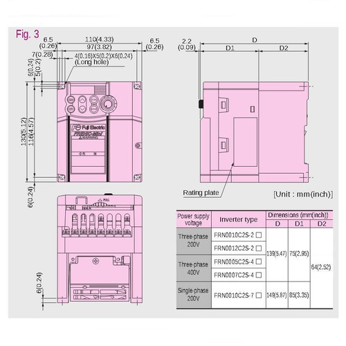 Fuji FRN0005C2S-4U 2 HP 460V 3Ph In, 460V 3Ph Out, Frenic-Mini C2 VFD Inverter - Picture 9 of 9