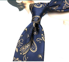 New Classic Paisley Brown Blue JACQUARD WOVEN 100 Silk Men's Necktie Tie