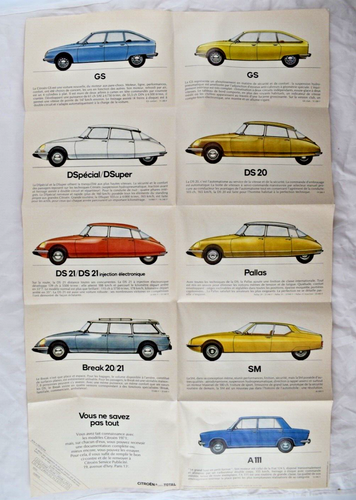 ALTES WERBEPLAKAT MODELLE CITROEN DS SM MEHARI GS 2CV DYANE AMI8 250 - Bild 1 von 2