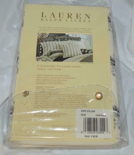 RALPH LAUREN Winter Cottage Leaf Black & Cream STANDARD PILLOWCASES NEW RARE - Picture 3 of 3