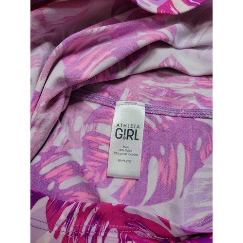 Athleta Girl Splash Rash Guard Shirt Tropical Leaves Pink Purple Small 7 - Picture 9 of 10