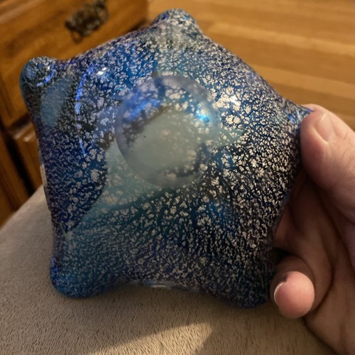 Vintage Murano Art Glass Aqua Blue Candy Dish Silver Gold Aventurine Fleck. - Picture 3 of 4