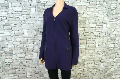 DANA BUCHMAN DAMEN REINE WOLLE STRICKJACKE MANTEL ZIPP VIOLETT L 