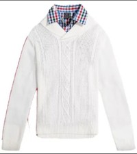 NEW IZOD Boy's 2 Piece Pullover Ivory Sweater Button-up Set Sz 6/7