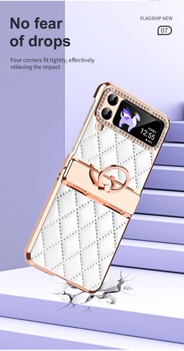 FR Samsung Galaxay Z Flip4/3 5G PU Leder Scharnier Schutz Hülle mit Ring Halter - Bild 12 von 30