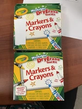 2 Boxes Crayola Washable Dry 8 Erase Crayons & 6 Markers Sharpener & Erase Cloth