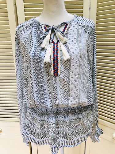 UMGEE Peasant Top Blue Medium Embroidered Peplum Fringe Tassels Ruffle NWT $38 - Picture 2 of 9