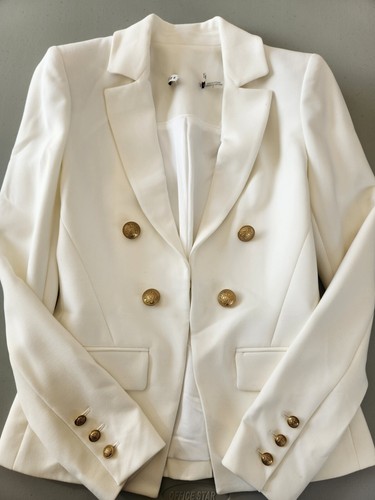 Neu mit Etikett Alice + Olivia zweireihiger offener Blazer Jacke Größe 0 cremefarben