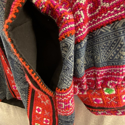 Thai Hmong Black Hemp Tie Front Jacket Handwoven Candle Indigo-dyed Embroidery - Picture 8 of 17