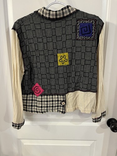 Faith by Celia Forrester Womens Top Black Patchwork Long Sleeve Lagenlook Sz XL - Picture 6 of 13
