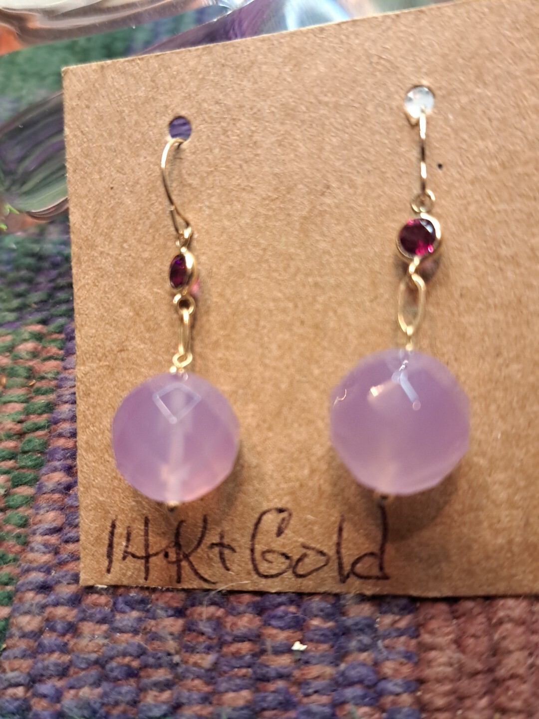 New Solid 14 Karat Solid Yellow Gold Garnet-Pink … - image 10