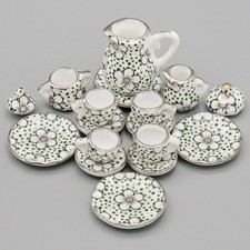 15PCS Porcelain Tea Set 1:12 Dollhouse Flower Ceramic Coffee Cup Miniature Decor