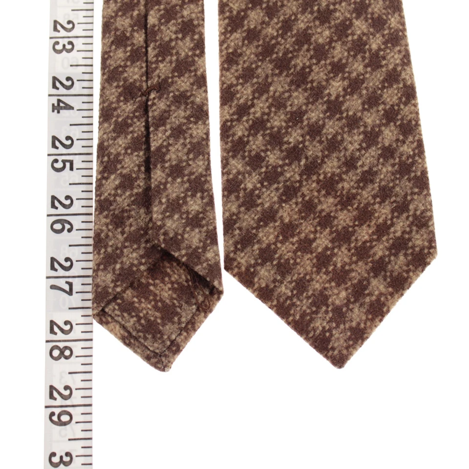 Corbata Kiton nueva sin etiquetas mezcla de lana/seda siete pliegues en marrón/bronceado pata de gallo a cuadros Foto 4 de 4