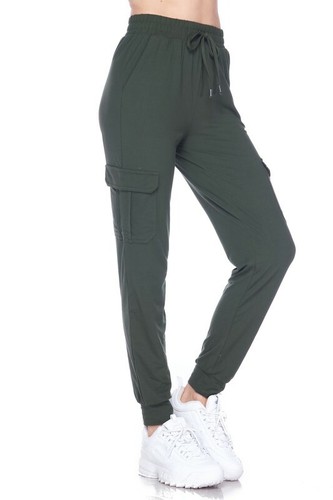 New Womens Plus Size Cuffed Drawstring Elastic Waist Cargo Joggers - Picture 12 of 13