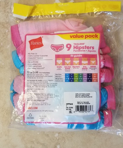 New Hanes Girls 9pk Tagless Hipster Panties Soft Cotton Underwear Sz 4 - Picture 2 of 3