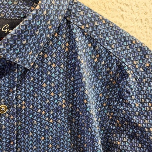 Robert Graham Mens Medium Classic Fit Blue White Diamond Geometric Button Shirt - Picture 5 of 18