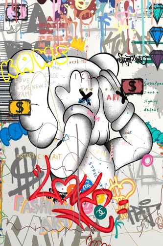 Oso de peluche con salpicaduras de graffiti pintura 40x60 cm lienzo o metal impresión arte de pared - Imagen 4 de 4