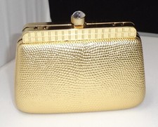 Gold Metal Suitcase-Style Clutch Purse chain or handle 