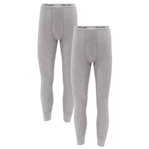 Fruit Of The Loom Medium Gray Men’s Thermal Pants 2 Pack NEW - Picture 2 of 5