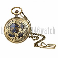 Hollow Automatic Mechanical Quartz Pocket Watch Roman Numeral Dial Bronze Retro