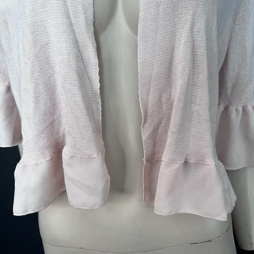 Marks and Spencer Shrug 16 Womens Nude Pink Frilled Hem Short Sleeve Open Casual - Picture 4 of 11