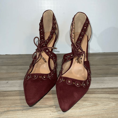 Ashley Stewart Wrap Cut Out Tie Pump Women’s 11 Wine Gold Tone Accents Classic