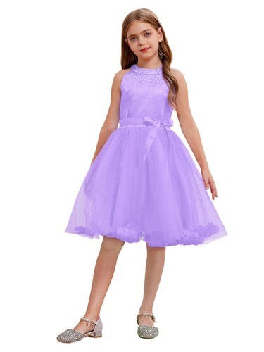 Girl Princess Dresses Sparkly A Line Petal Wedding Party Prom Mesh Tulle Dancing - Picture 35 of 52