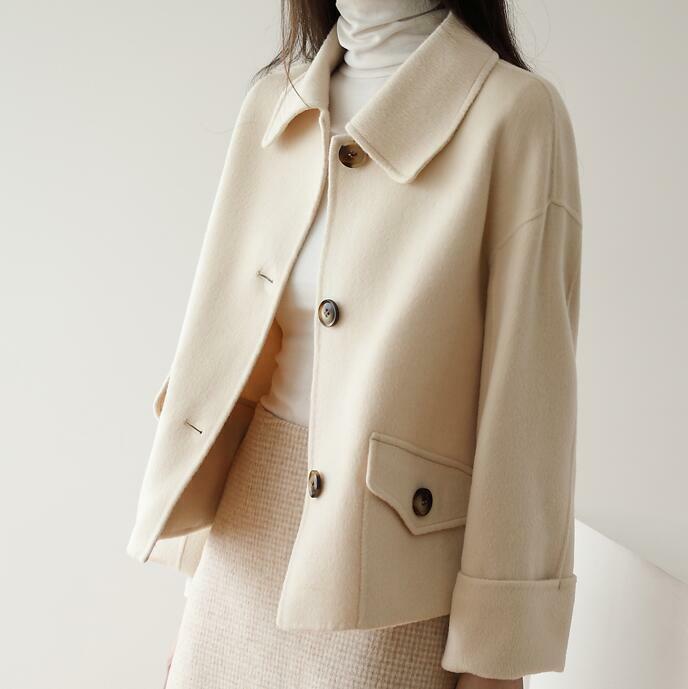 Women Short Coat Single Breasted Wool Cashmere Blend Button Women Short Coat Single Breasted Wool Cashmere Blend Button