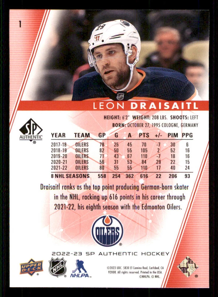 2022-23 SP Authentic Limited Red #1 Leon Draisaitl - Image 2 of 2
