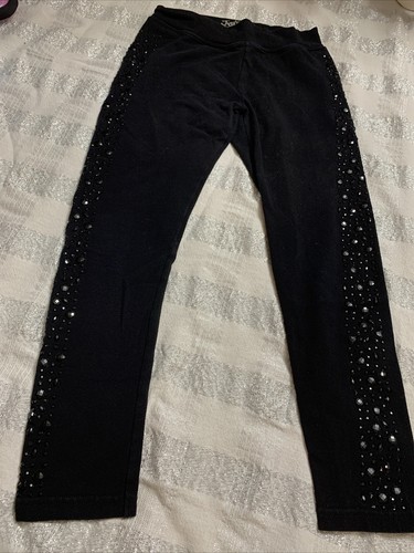Justice Sz 10 Black Rhinestone Leggings Gymnastics Sports Guc - Picture 3 of 6