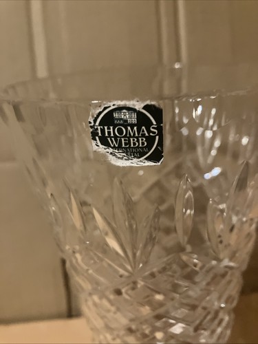 Thomas Webb Vase Crystal Cut Glass with sticker Facet Cut Heavy Quality 8” - Picture 2 of 6