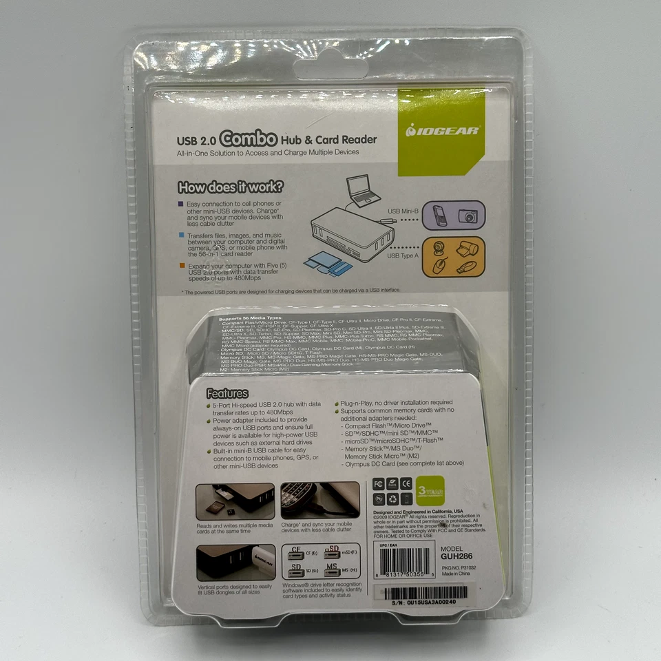 IOGear High Capacity Support SDHC / Micro SDHC 2.0 Combo Hub & Card Reader - Image 2 of 4