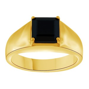 Authentic 1.95 ct Square Black Spinel 18k Yellow Gold Plated Sterling Silver Gents Ring