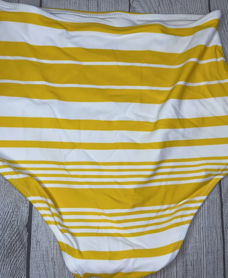 Parte inferior de bikini de natación Aerie cintura alta cobertura completa amarillo blanco rayas mediano Foto 2 de 4