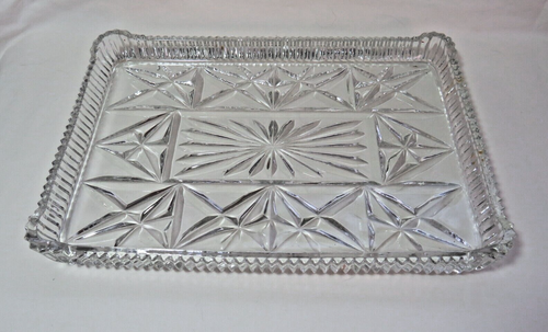Walther Glass Tray. Starburst & Criss Cross. Sawtooth & Raised Corners. 12" x 8" - Picture 5 of 6