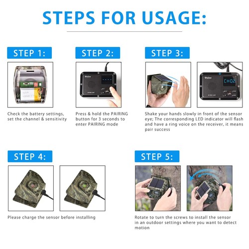Wuloo 1/3mile Driveway Alarms Solar Powered Outside Weatherproof Motion Sensors - Picture 7 of 8
