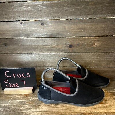 Womens Crocs Busy Day Black Casual Comfort Slip On Flats Loafers Size M  GUC