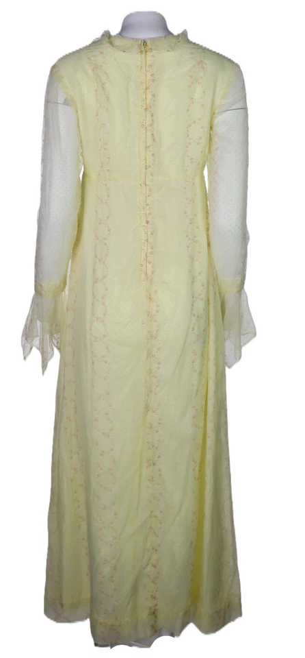 Vestido maxi longo vintage anos 60 feminino M amarelo pálido Ditsey estampa floral margarida - Imagem 4 de 4