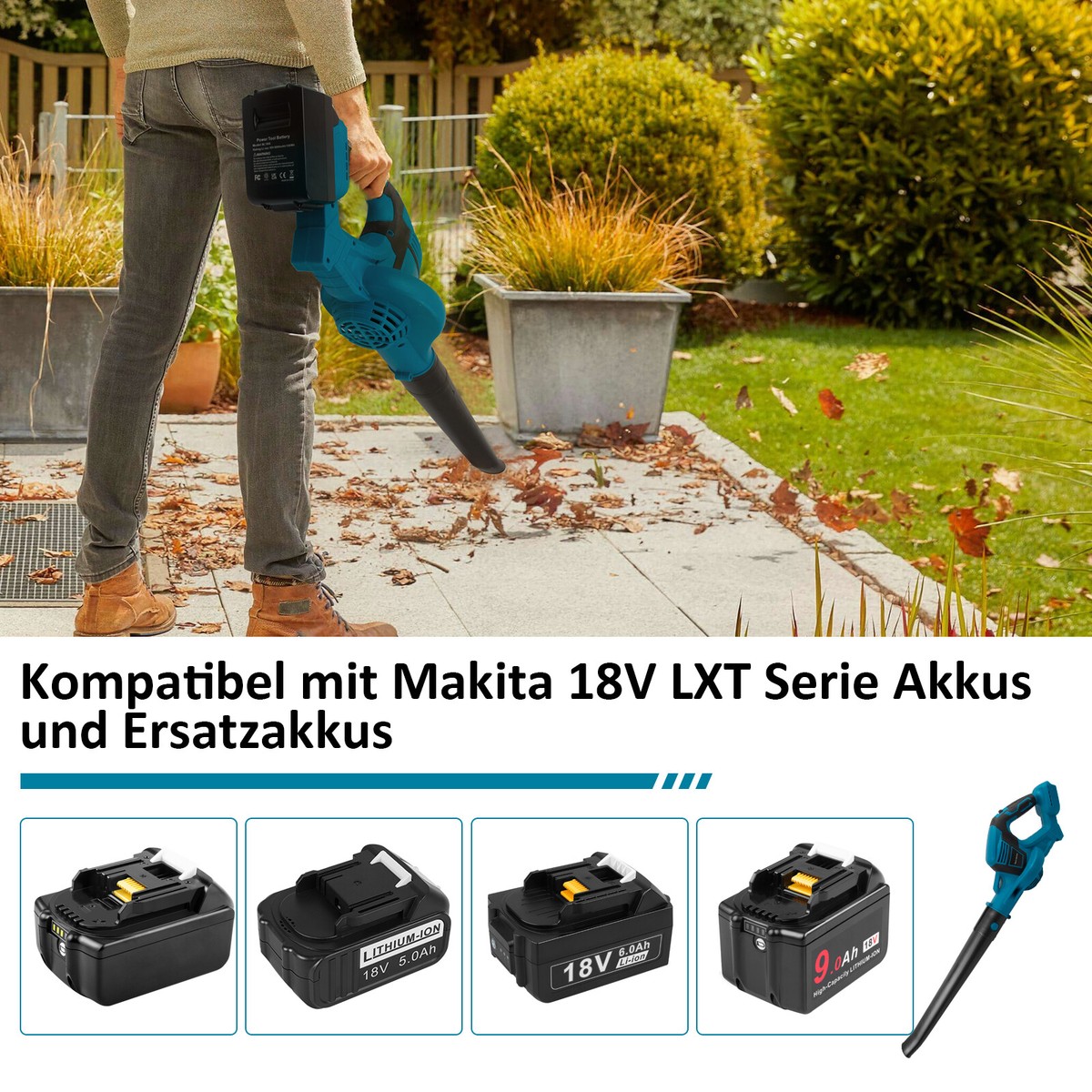 6 GÄNGE AKKU Laubbläser Mit 2x 18V Akkus + Ladegerät