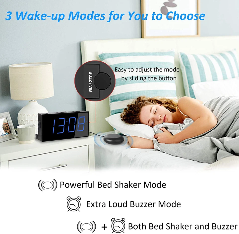 Super Loud Alarm Clock with Bed Shaker, Vibrating Alarm Clock for Heavy Sleepers - Image 2 of 4